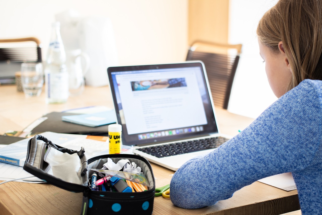 Girl using her computer to study